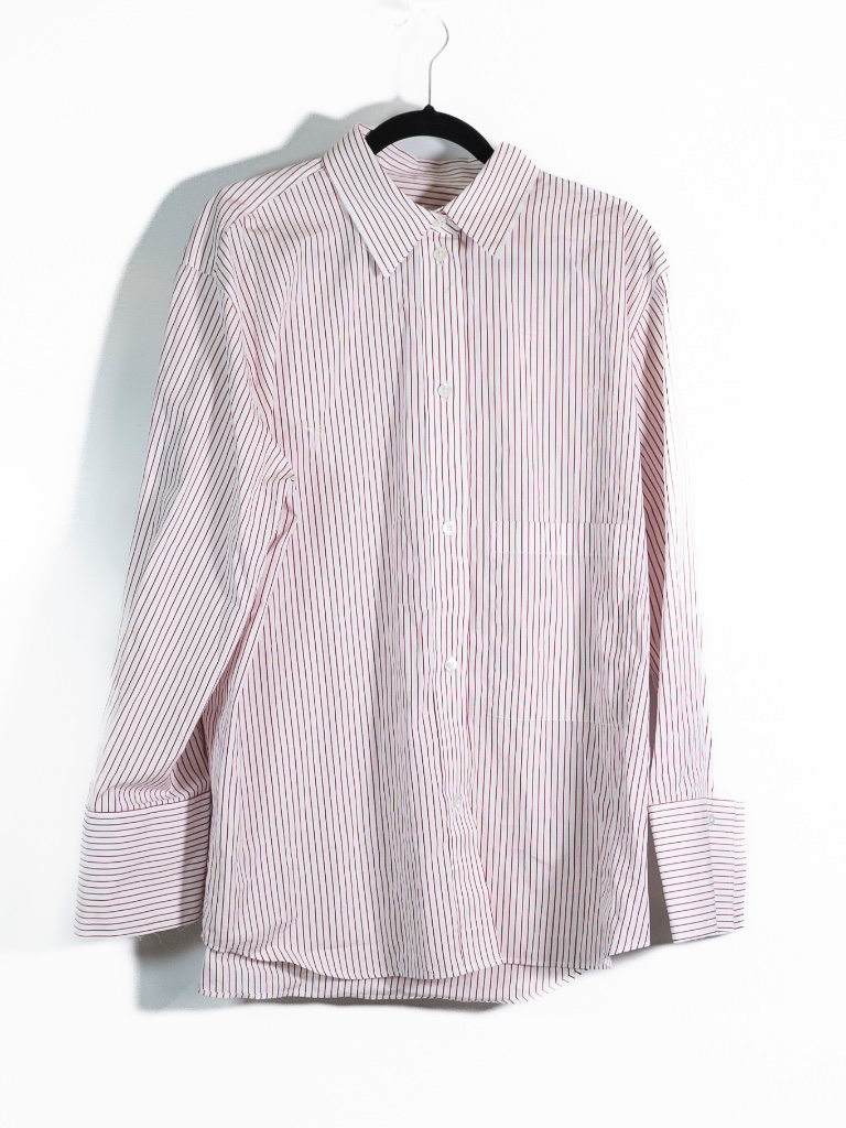 Rohe Women's Cotton Poplin Collared Long Sleeve Button Down Stripe Blouse Shirt